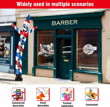 10FT Tall Barber Shop Inflatable Tube Man Set with 3/4 HP Weather-Resistant Blower - goodeny