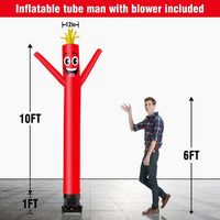 10FT Tall Inflatable Tube Man Set with 3/4 HP Weather-Resistant Blower - Red - goodeny
