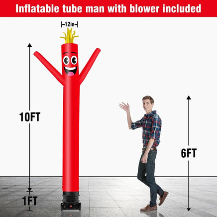 10FT Tall Inflatable Tube Man Set with 3/4 HP Weather-Resistant Blower - Red - goodeny