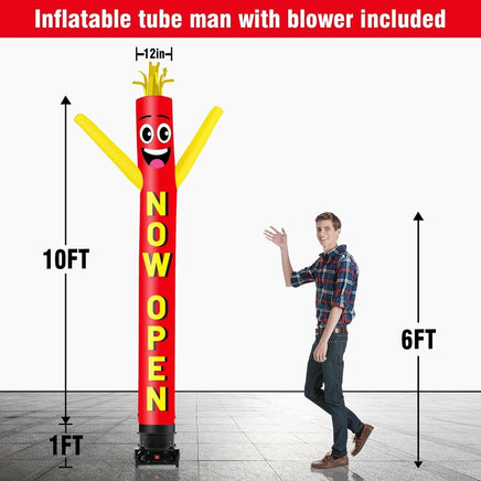 10FT Tall Now Open Inflatable Tube Man Set with 3/4 HP Weather-Resistant Blower-Red - goodeny