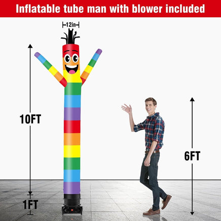 10FT Tall Rainbow Inflatable Tube Man Set with 3/4 HP Weather-Resistant Blower - goodeny