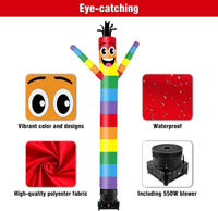 10FT Tall Rainbow Inflatable Tube Man Set with 3/4 HP Weather-Resistant Blower - goodeny