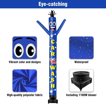 20FT Tall Inflatable Tube Man Car Wash Wacky Wavy Dancing Guy with 1.5 HP Weather-Resistant Blower (18''Diameter) for Outdoor Decoration Advertising Business Promotion - goodeny