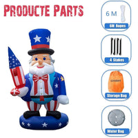 6FT 4th of July Inflatable Uncle Sam with Rocket - LED Yard Decoration