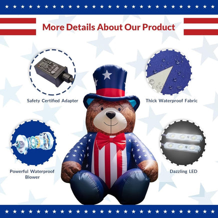 5.6FT 4th of July Bear LED Inflatable Yard Decorations - goodeny