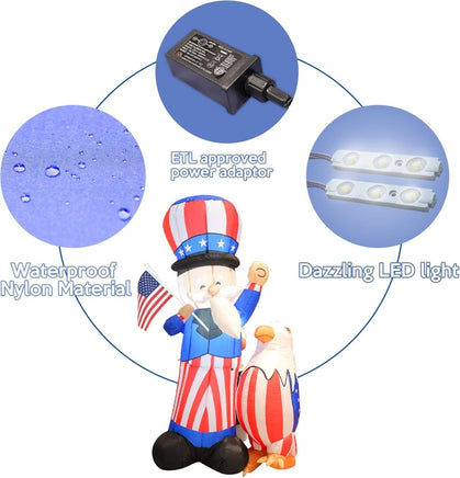 5FT 4th of July Inflatable Uncle Sam with LED Yard Decoration - goodeny