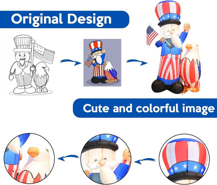5FT 4th of July Inflatable Uncle Sam with LED Yard Decoration - goodeny