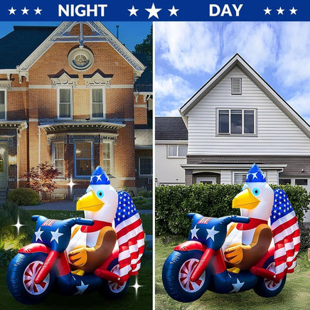 5FT Patriotic Eagle on Motorcycle LED Inflatable Yard Decorations - goodeny