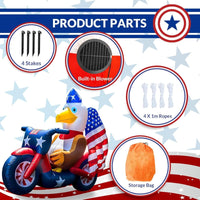 5FT Patriotic Eagle on Motorcycle LED Inflatable Yard Decorations - goodeny
