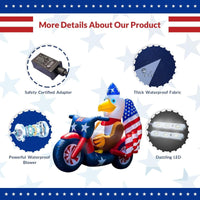 5FT Patriotic Eagle on Motorcycle LED Inflatable Yard Decorations - goodeny