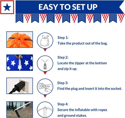 5FT Patriotic Eagle on Motorcycle LED Inflatable Yard Decorations - goodeny