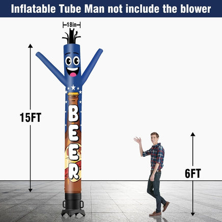 6 10 15 20FT Tall Beer Waving Inflatable Tube Man(Blower Not Included) - goodeny