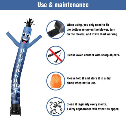 6 10 15 20FT Tall Blueberry Waving Inflatable Tube Man(Blower Not Included) - goodeny