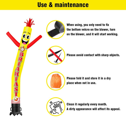 6 10 15 20FT Tall Breakfast Waving Inflatable Tube Man(Blower Not Included) - goodeny