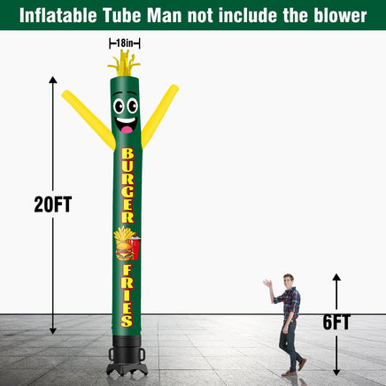 6 10 15 20FT Tall Burger & Fries Waving Inflatable Tube Man(Blower Not Included) - goodeny