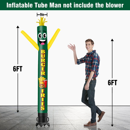 6 10 15 20FT Tall Burger & Fries Waving Inflatable Tube Man(Blower Not Included) - goodeny