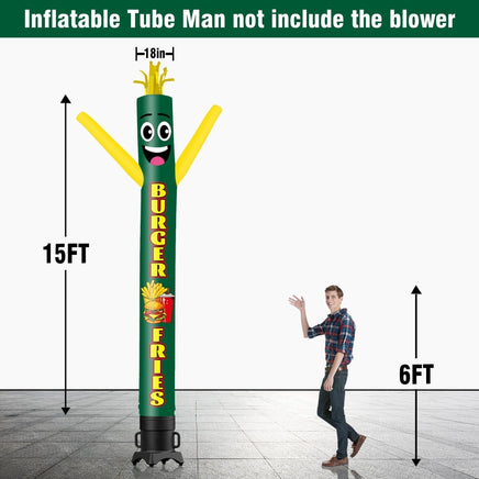 6 10 15 20FT Tall Burger & Fries Waving Inflatable Tube Man(Blower Not Included) - goodeny