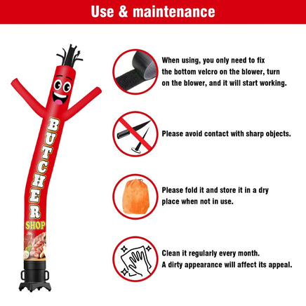 6 10 15 20FT Tall Butcher Shop Waving Inflatable Tube Man(Blower Not Included) - goodeny
