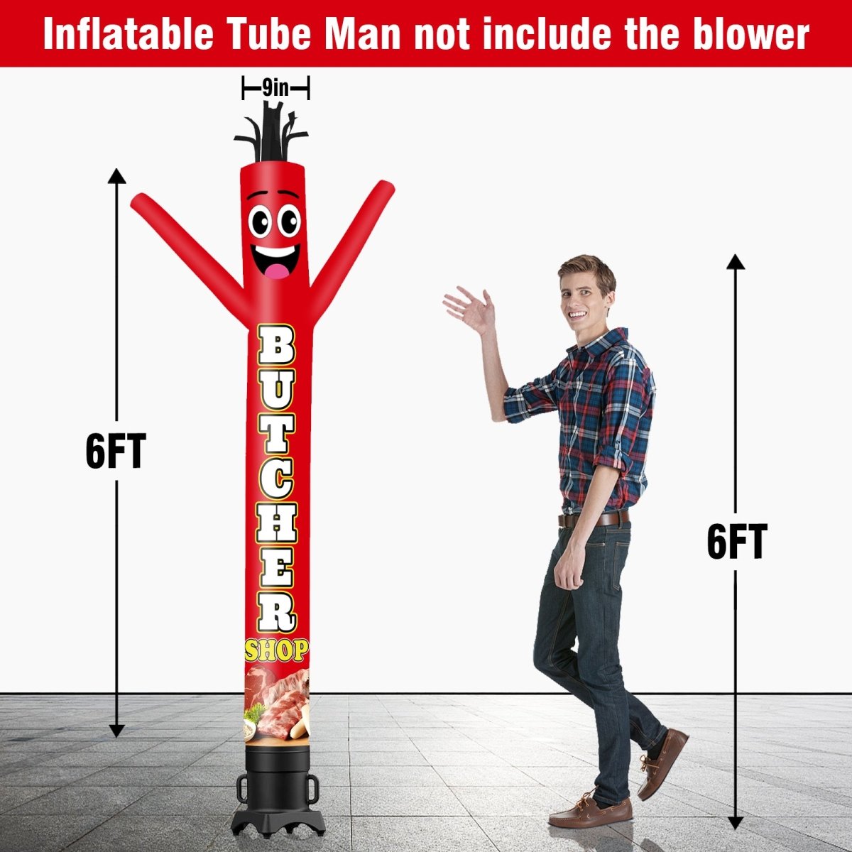 6 10 15 20FT Tall Butcher Shop Waving Inflatable Tube Man-goodeny| goodeny