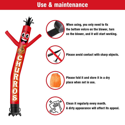 6 10 15 20FT Tall Churros Waving Inflatable Tube Man(Blower Not Included) - goodeny