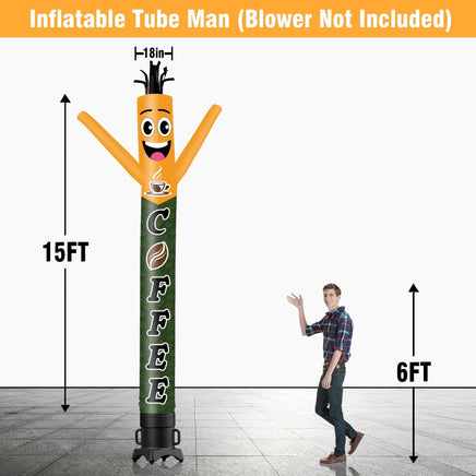 6 10 15 20FT Tall Coffee Waving Inflatable Tube Man(Blower Not Included) - goodeny