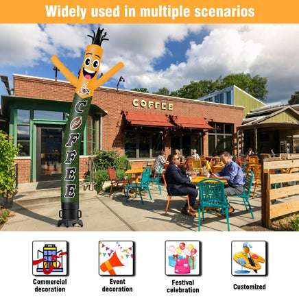 6 10 15 20FT Tall Coffee Waving Inflatable Tube Man(Blower Not Included) - goodeny