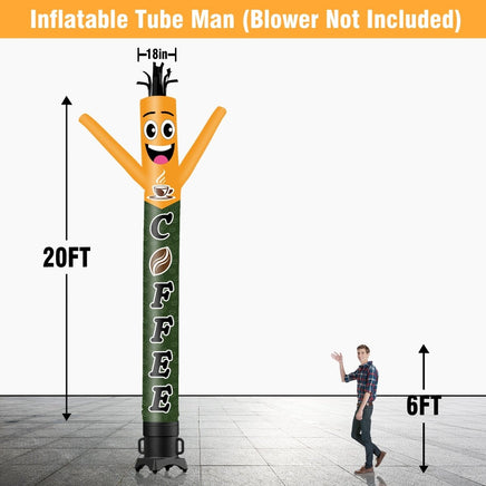 6 10 15 20FT Tall Coffee Waving Inflatable Tube Man(Blower Not Included) - goodeny