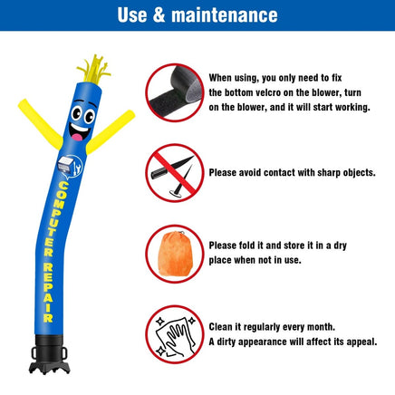 6 10 15 20FT Tall Computer Repair Waving Inflatable Tube Man(Blower Not Included) - goodeny