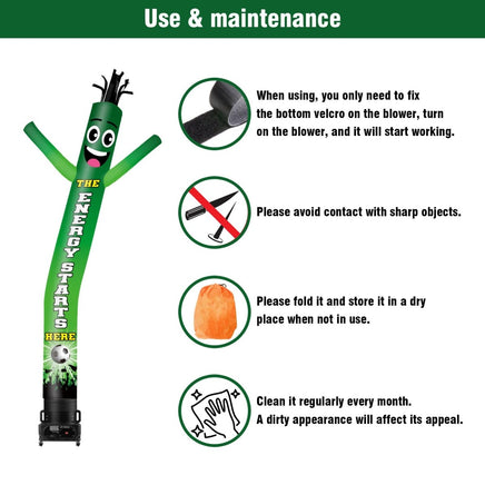 6 10 15 20FT Tall Energy Starts Here Waving Inflatable Tube Man(Blower Not Included) - goodeny