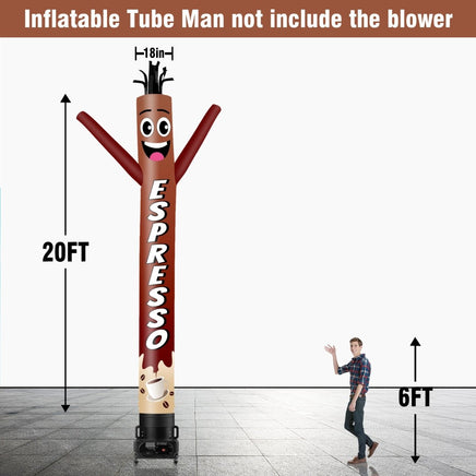 6 10 15 20FT Tall Espresso Waving Inflatable Tube Man(Blower Not Included) - goodeny