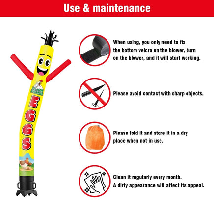 6 10 15 20FT Tall Farm Fresh Eggs Waving Inflatable Tube Man(Blower Not Included) - goodeny