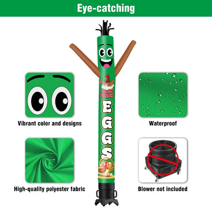 6 10 15 20FT Tall Farm Fresh Eggs Waving Inflatable Tube Man(Blower Not Included) - goodeny