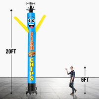 6 10 15 20FT Tall Fish & Chips Waving Inflatable Tube Man(Blower Not Included) - goodeny