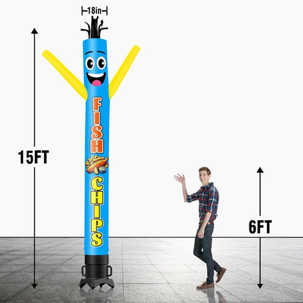 6 10 15 20FT Tall Fish & Chips Waving Inflatable Tube Man(Blower Not Included) - goodeny