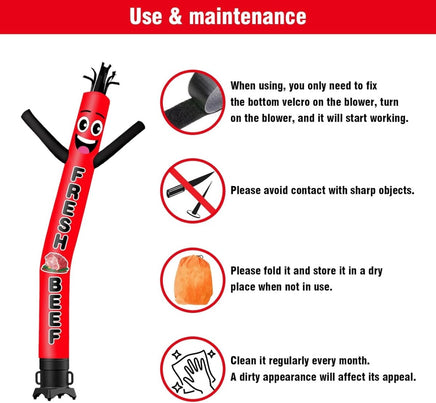 6 10 15 20FT Tall Fresh Beef Waving Inflatable Tube Man(Blower Not Included) - goodeny