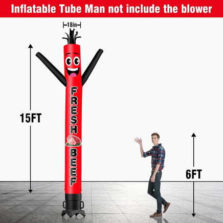 6 10 15 20FT Tall Fresh Beef Waving Inflatable Tube Man(Blower Not Included) - goodeny