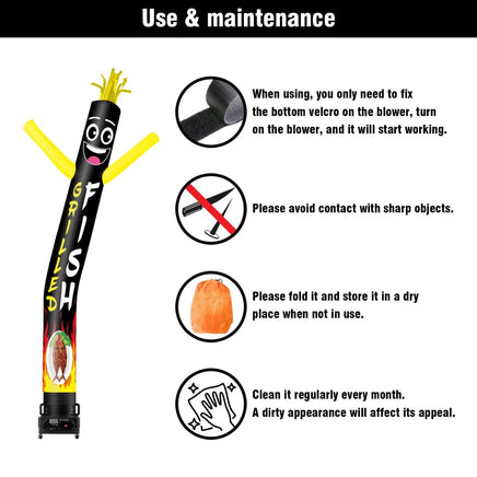 6 10 15 20FT Tall Grilled Fish Waving Inflatable Tube Man(Blower Not Included) - goodeny