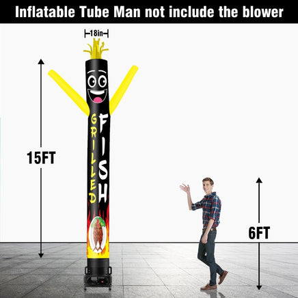 6 10 15 20FT Tall Grilled Fish Waving Inflatable Tube Man(Blower Not Included) - goodeny