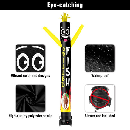 6 10 15 20FT Tall Grilled Fish Waving Inflatable Tube Man(Blower Not Included) - goodeny