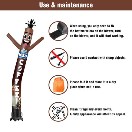 6 10 15 20FT Tall Iced Coffee Waving Inflatable Tube Man(Blower Not Included) - goodeny