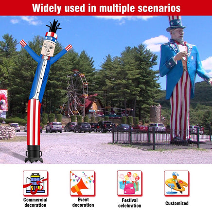 6 10 15 20FT Tall Independence Day Uncle Sam Waving Inflatable Tube Man(Blower Not Included) - goodeny