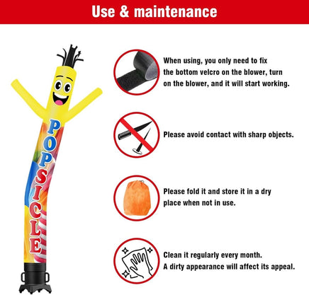 6 10 15 20FT Tall Popsicle Waving Inflatable Tube Man(Blower Not Included) - goodeny