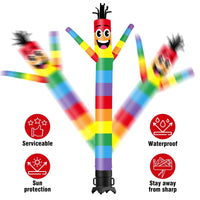 6 10 15 20FT Tall Rainbow Waving Inflatable Tube Man(Blower Not Included) - goodeny