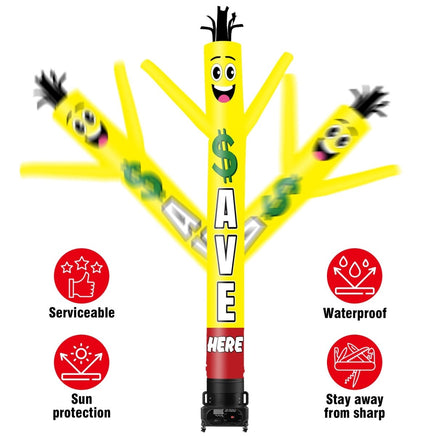 6 10 15 20FT Tall Save Here Waving Inflatable Tube Man(Blower Not Included) - goodeny