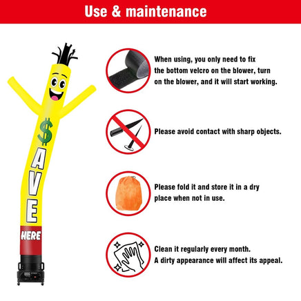 6 10 15 20FT Tall Save Here Waving Inflatable Tube Man(Blower Not Included) - goodeny