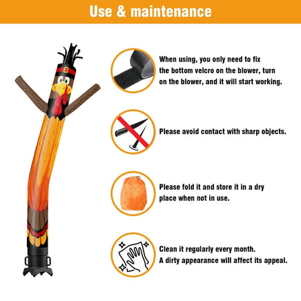 6 10 15 20FT Tall Thanksgiving Day Pumpkin Turkey Waving Inflatable Tube Man(Blower Not Included) - goodeny