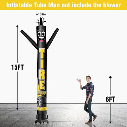 6 10 15 20FT Tall Tire Sale Black Waving Inflatable Tube Man(Blower Not Included) - goodeny