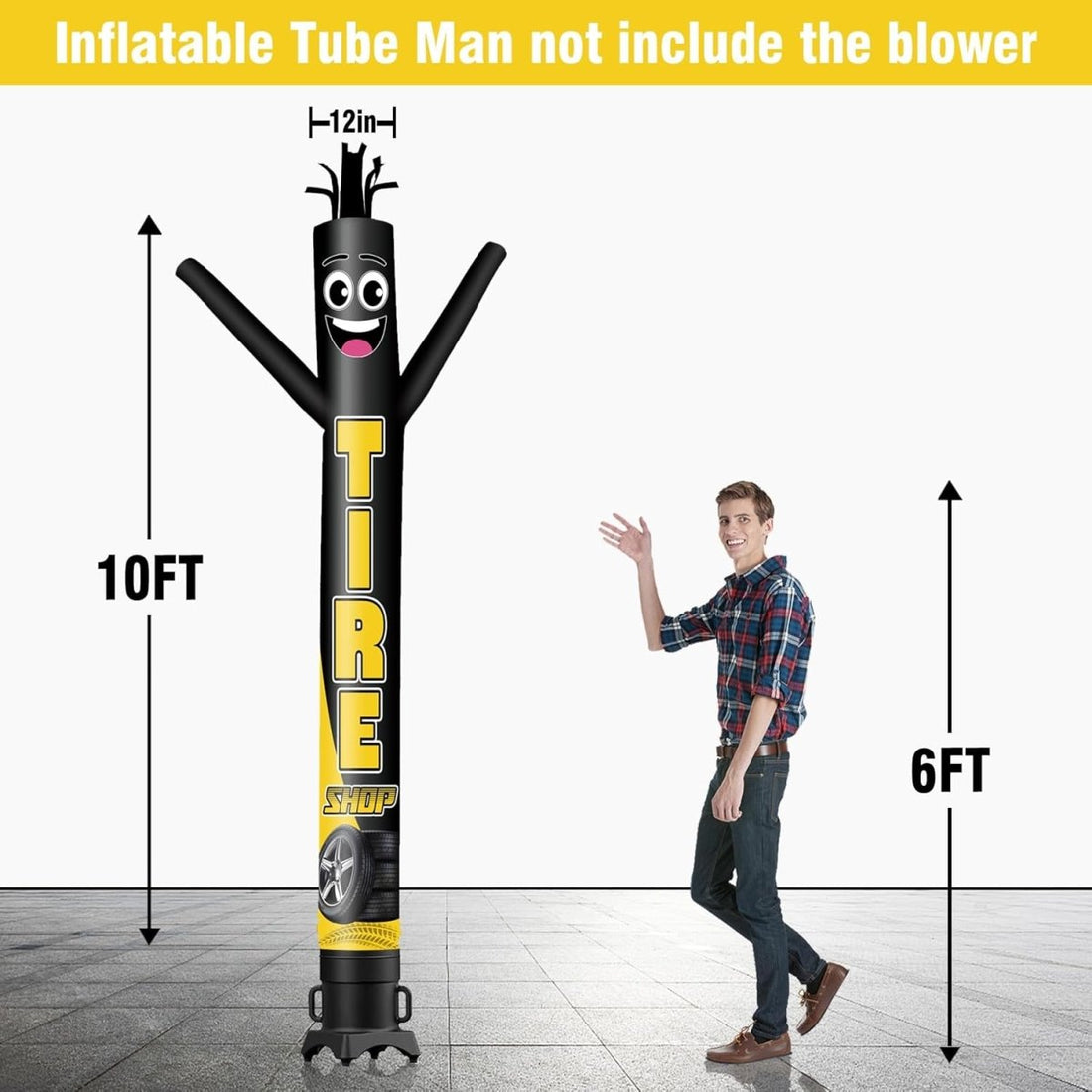 6 10 15 20FT Tall Tire Sale Black Waving Inflatable Tube Man(Blower Not ...