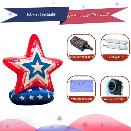 6FT 4th of July Inflatable Decoration with LED Lights – USA Star 01 - goodeny
