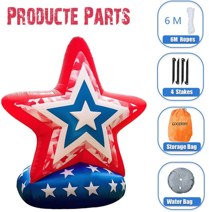 6FT 4th of July Inflatable Decoration with LED Lights – USA Star 01 - goodeny
